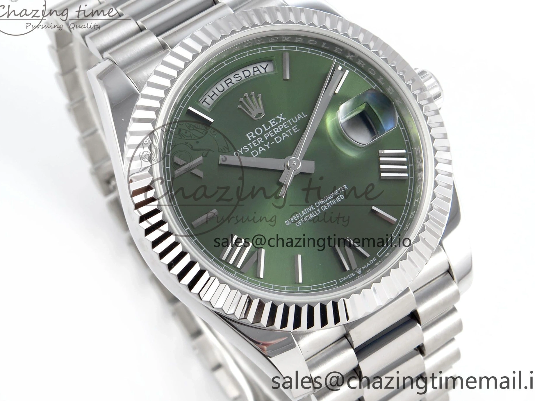 0113 Tailored Day Date 40 SS 228239 KF 1:1 Best Edition Green Roman Dial on President Bracelet VR3255 (Gain Weight) 826